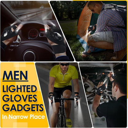 LED Flashlight Gloves, Stocking Stuffers for Men Gift for Dad Husband Grandpa, Cool Gadget Christmas Birthday Gifts for Men Adults Him Boyfriend Guy Car Repairing Fishing Camping Reading Light