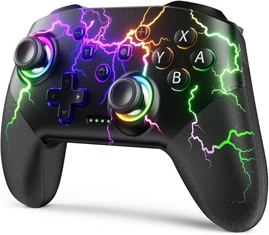 Switch Controller, Wireless Switch Pro Controller for Switch/Switch Lite/Switch OLED, 8 Colors Adjustable LED Wireless Remote Gamepad with Unique Crack/Turbo/Motion Control (Black)